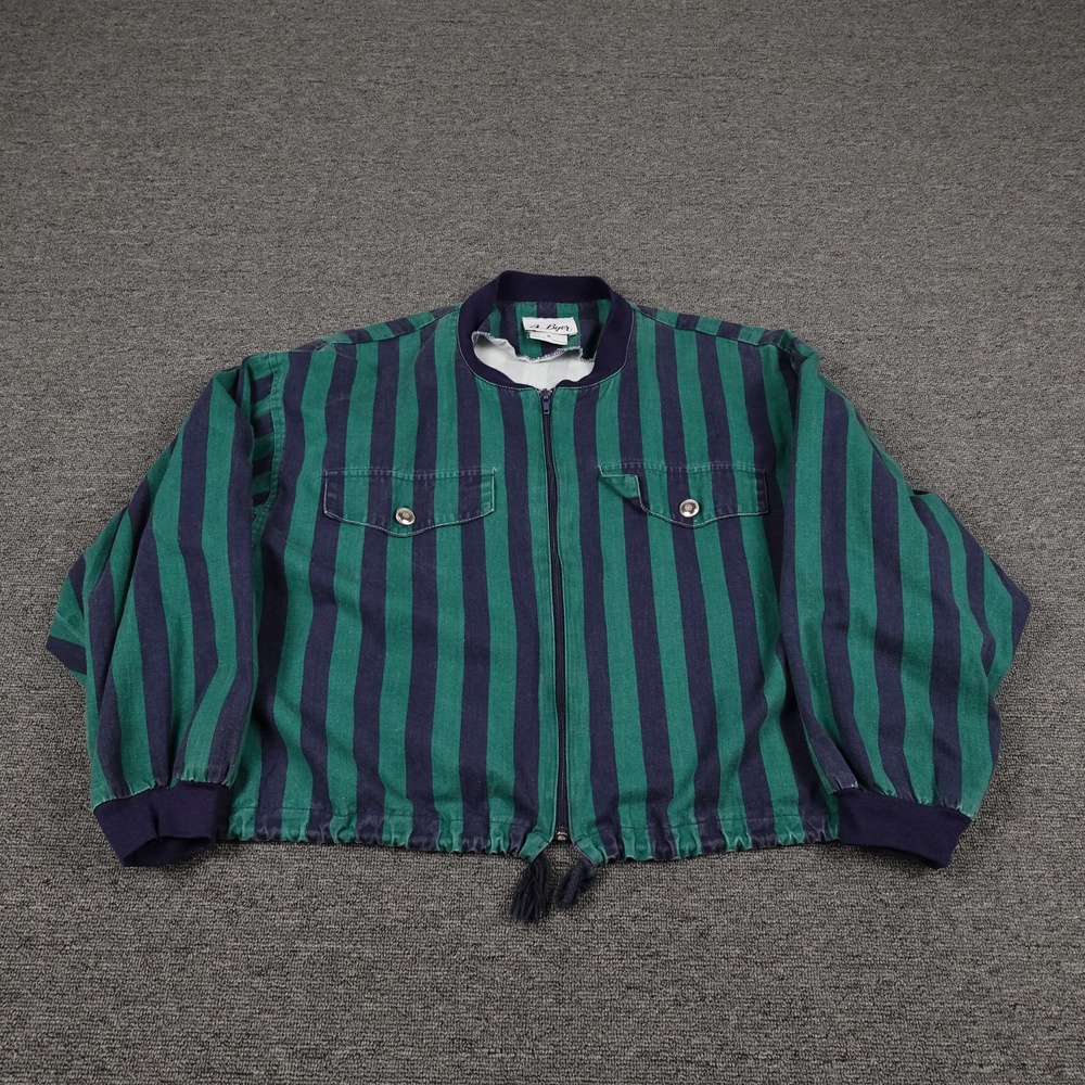 Vintage A. Byer Jacket Womens Medium Green Striped Cotton Bomber Made USA